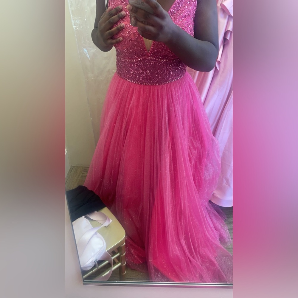 Elegant Pink Gown with Beaded Bodice